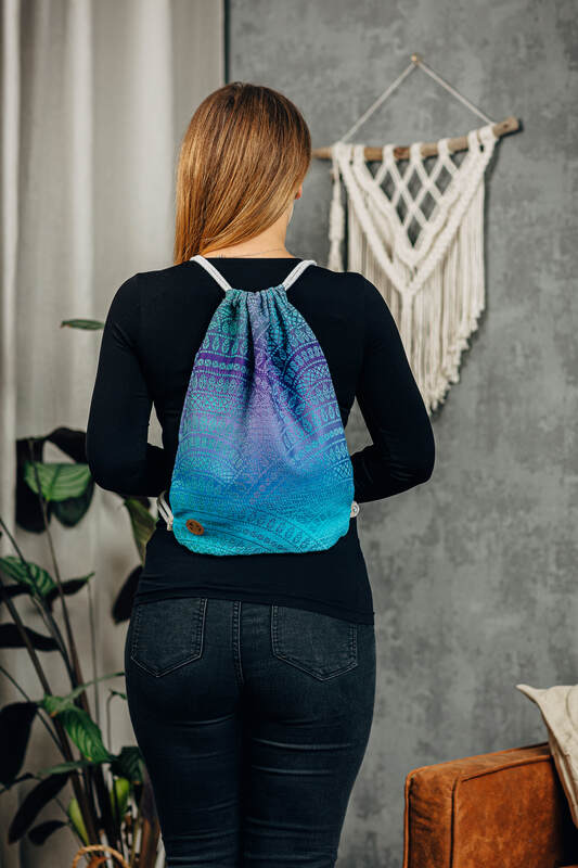 Sackpack made of wrap fabric (100% cotton) - PEACOCK’S TAIL - FANTASY - standard size 32cmx43cm - Woven Baby Title - Default Title   sackpacks    #
