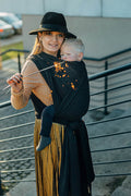 Baby Wrap, Jacquard Weave (59% cotton, 41% merino wool) - PEACOCK'S TAIL - PITCH BLACK