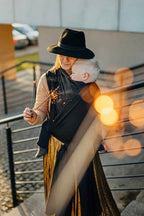 Baby Wrap, Jacquard Weave (59% cotton, 41% merino wool) - PEACOCK'S TAIL - PITCH BLACK - Woven Baby XS - 4   long_woven_wraps    #