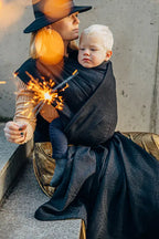 Baby Wrap, Jacquard Weave (59% cotton, 41% merino wool) - PEACOCK'S TAIL - PITCH BLACK - Woven Baby XS - 4   long_woven_wraps    #