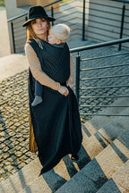 Baby Wrap, Jacquard Weave (59% cotton, 41% merino wool) - PEACOCK'S TAIL - PITCH BLACK - Woven Baby XS - 4   long_woven_wraps    #