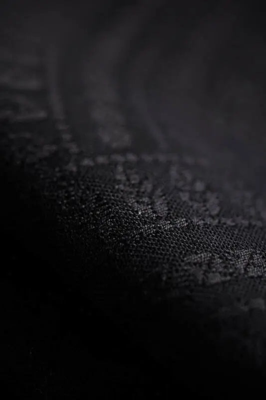 Ring Sling, Jacquard Weave (59% cotton, 41% merino wool), with gathered shoulder - PEACOCK'S TAIL - PITCH BLACK - standard 1.8m - Woven Baby    ring_slings    #