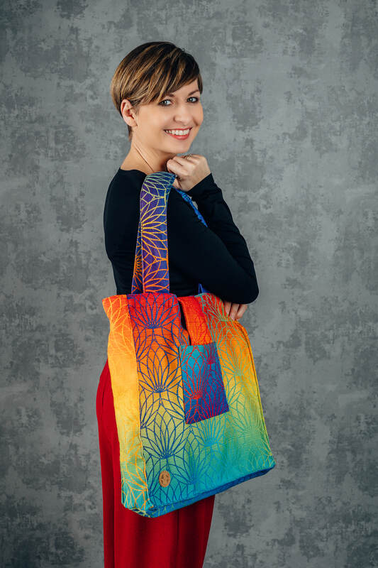 Shoulder bag made of wrap fabric (100% cotton) - RAINBOW LOTUS - standard size 37cmx37cm