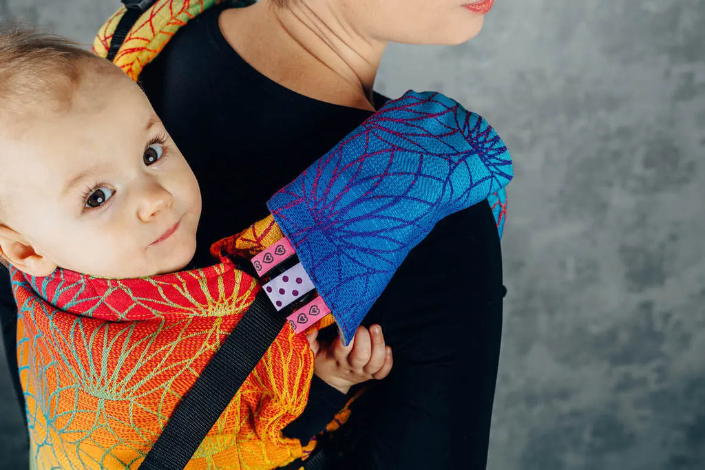 Drool Pads & Reach Straps Set, (60% cotton, 40% polyester) - RAINBOW LOTUS - Woven Baby    drool_pad    #
