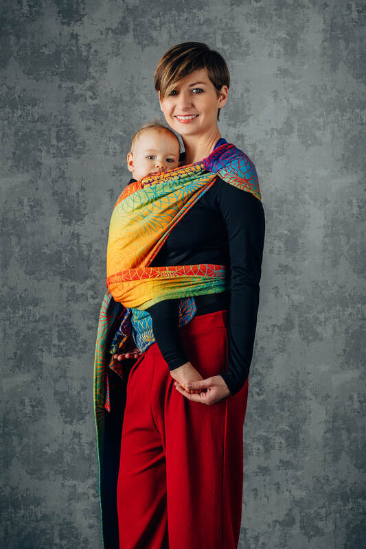 LennyHybrid Half Buckle Carrier, jacquard weave 100% cotton - RAINBOW LOTUS
