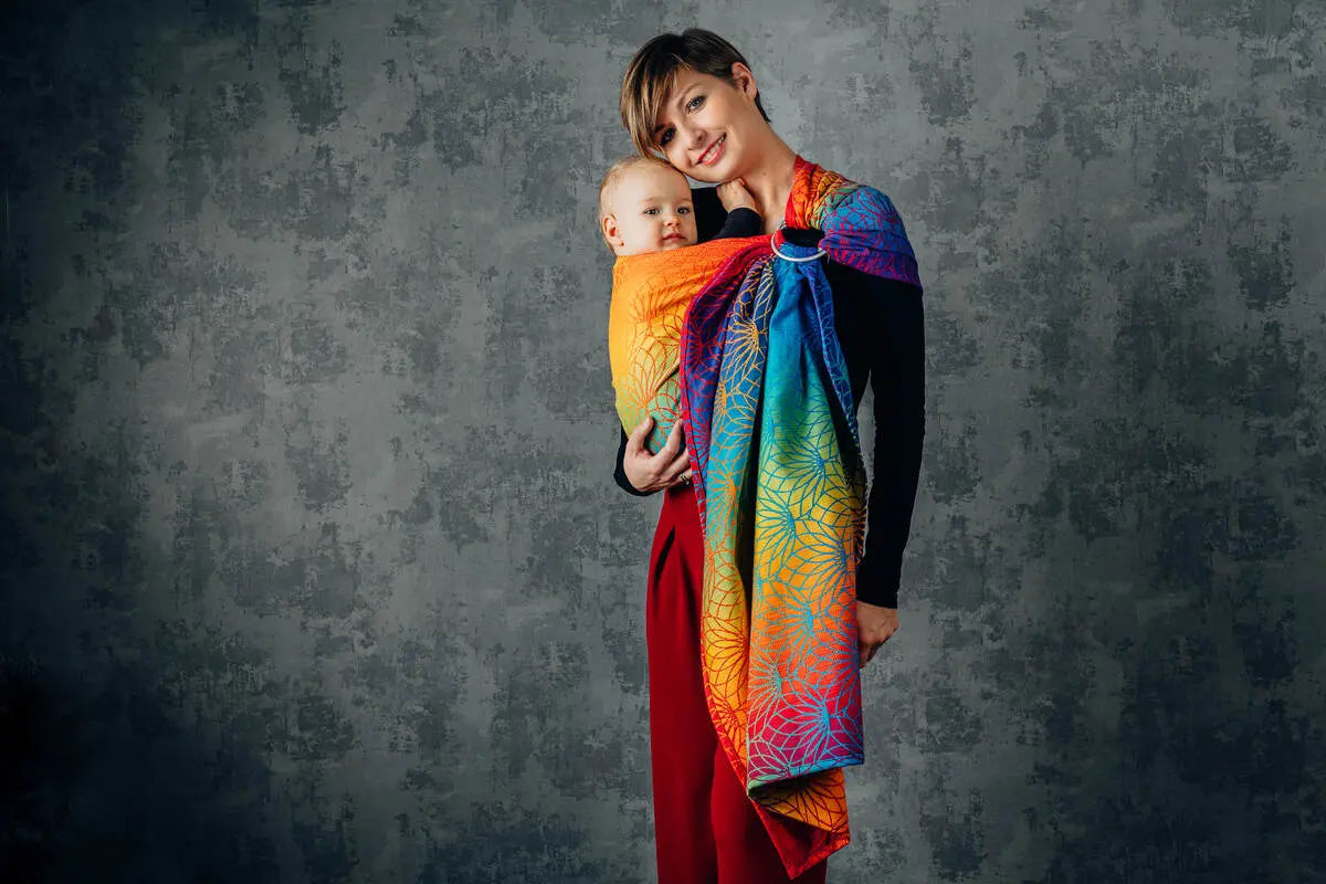 Ring Sling, Jacquard Weave (100% cotton), with gathered shoulder - RAINBOW LOTUS - standard 1.8m - Woven Baby Title - Default Title   ring_slings    #