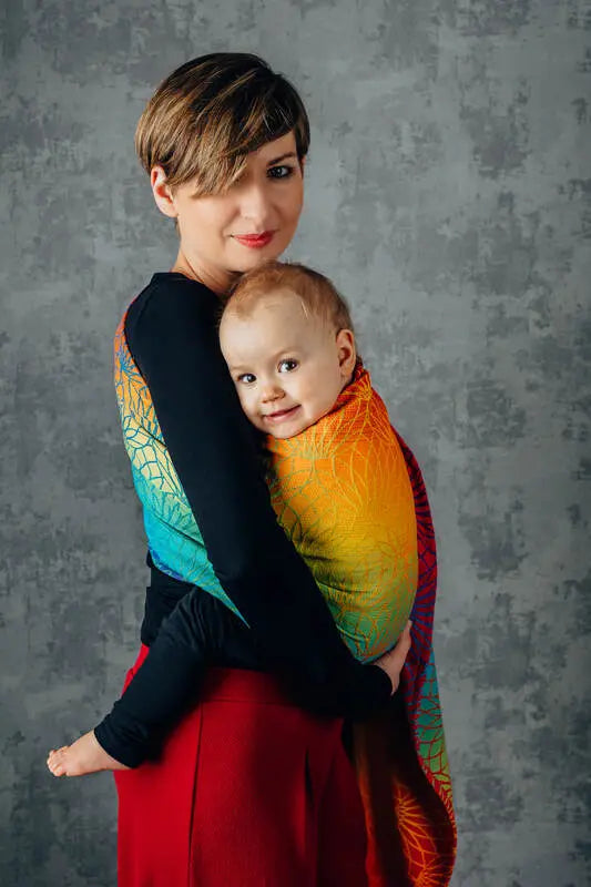 Ring Sling, Jacquard Weave (100% cotton), with gathered shoulder - RAINBOW LOTUS - standard 1.8m - Woven Baby Title - Default Title   ring_slings    #