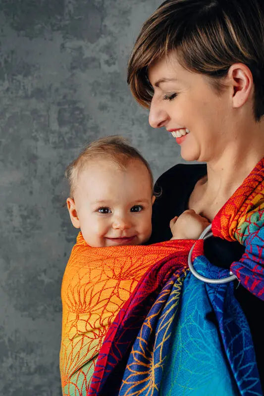 Ring Sling, Jacquard Weave (100% cotton), with gathered shoulder - RAINBOW LOTUS - standard 1.8m - Woven Baby Title - Default Title   ring_slings    #