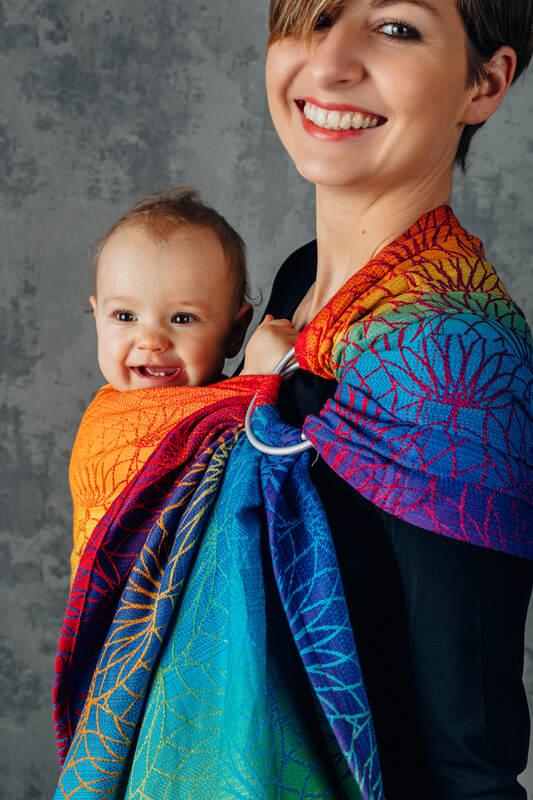 Ring Sling, Jacquard Weave (100% cotton), with gathered shoulder - RAINBOW LOTUS - standard 1.8m - Woven Baby    ring_slings    #