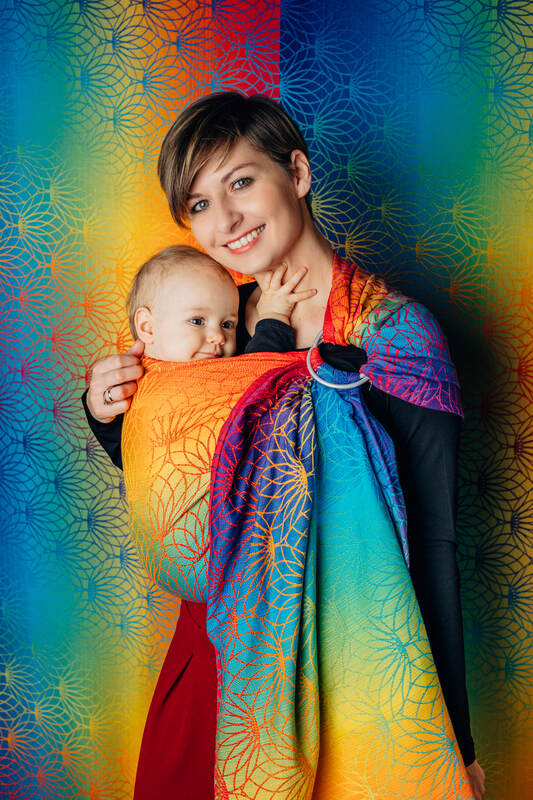 Ring Sling, Jacquard Weave (100% cotton), with gathered shoulder - RAINBOW LOTUS - standard 1.8m - Woven Baby    ring_slings    #