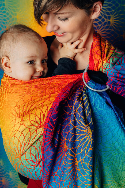 Ring Sling, Jacquard Weave (100% cotton), with gathered shoulder - RAINBOW LOTUS - standard 1.8m - Woven Baby    ring_slings    #
