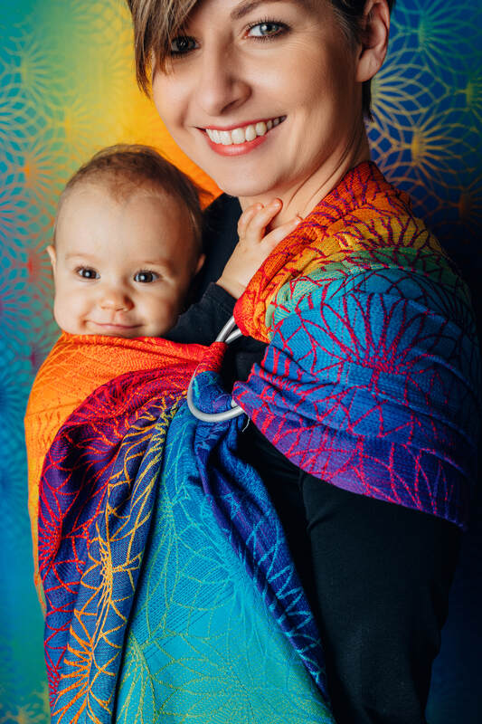 Ring Sling, Jacquard Weave (100% cotton), with gathered shoulder - RAINBOW LOTUS - standard 1.8m - Woven Baby    ring_slings    #