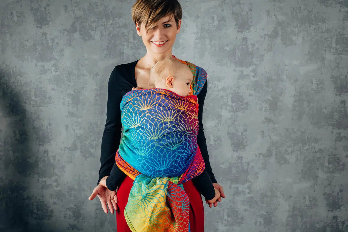 Baby Wrap, Jacquard Weave (100% cotton) - RAINBOW LOTUS (grade B) - Woven Baby Size - M   long_woven_wraps    #