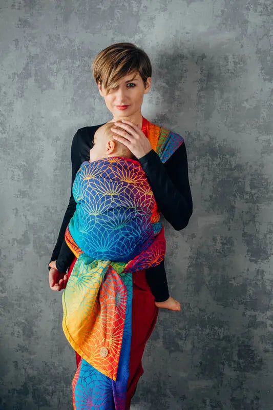 Baby Wrap, Jacquard Weave (100% cotton) - RAINBOW LOTUS (grade B) - Woven Baby Size - M   long_woven_wraps    #