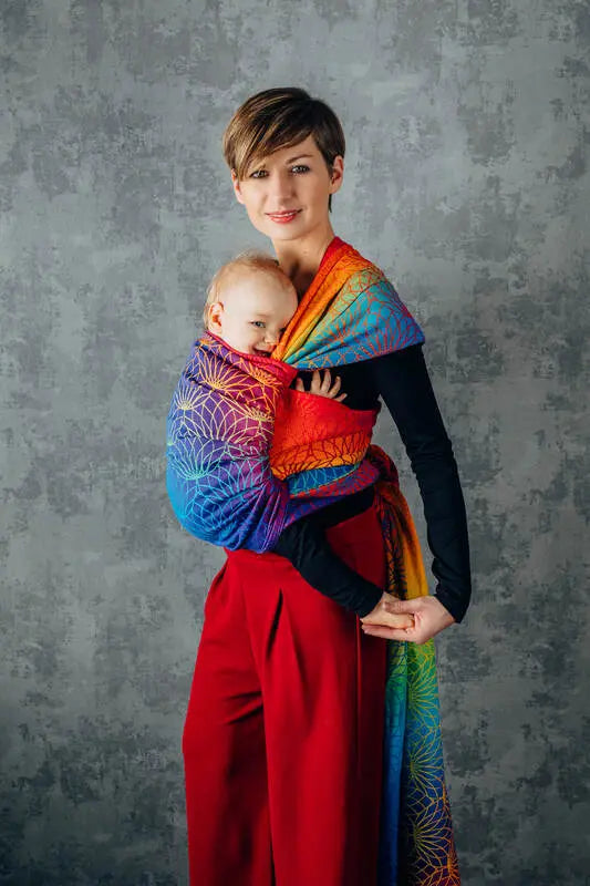 Baby Wrap, Jacquard Weave (100% cotton) - RAINBOW LOTUS - Woven Baby XS - 4   long_woven_wraps    #