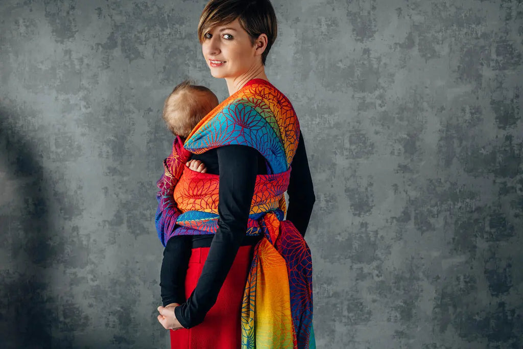 Baby Wrap, Jacquard Weave (100% cotton) - RAINBOW LOTUS - Woven Baby XS - 4   long_woven_wraps    #