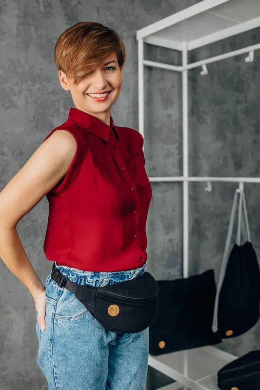 Waist Bag made of woven fabric, (100% cotton) - LITTLE HERRINGBONE EBONY BLACK - Woven Baby    waist_bags    #