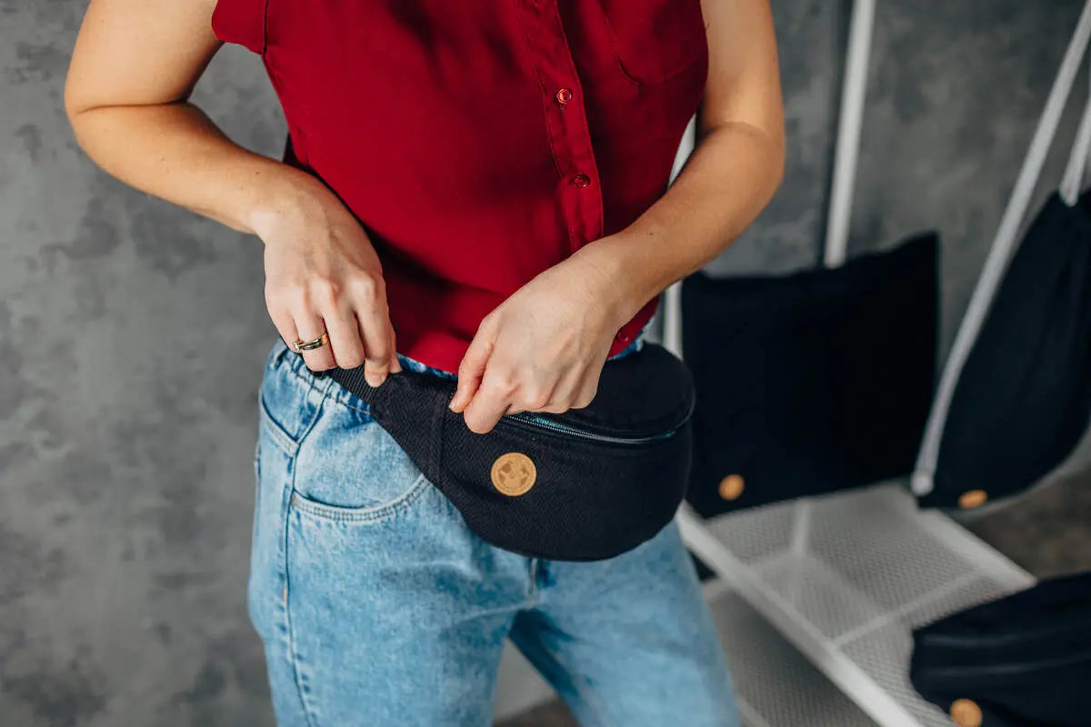Waist Bag made of woven fabric, (100% cotton) - LITTLE HERRINGBONE EBONY BLACK - Woven Baby    waist_bags    #