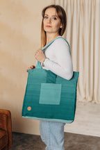 Shoulder bag made of wrap fabric (100% cotton) - LITTLE HERRINGBONE OMBRE GREEN - standard size 37cmx37cm - Woven Baby    shoulder_bags    #