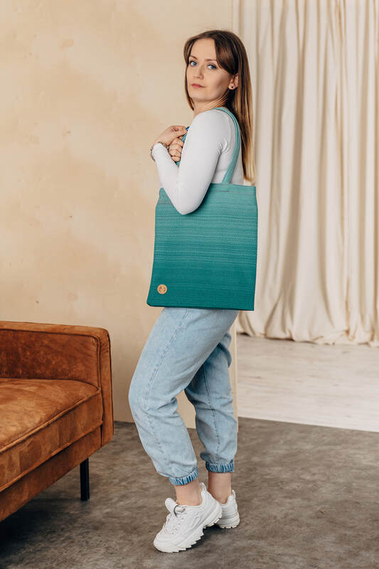 Shopping bag made of wrap fabric (100% cotton) - LITTLE HERRINGBONE OMBRE GREEN - Woven Baby Title - Default Title   all_bags    #
