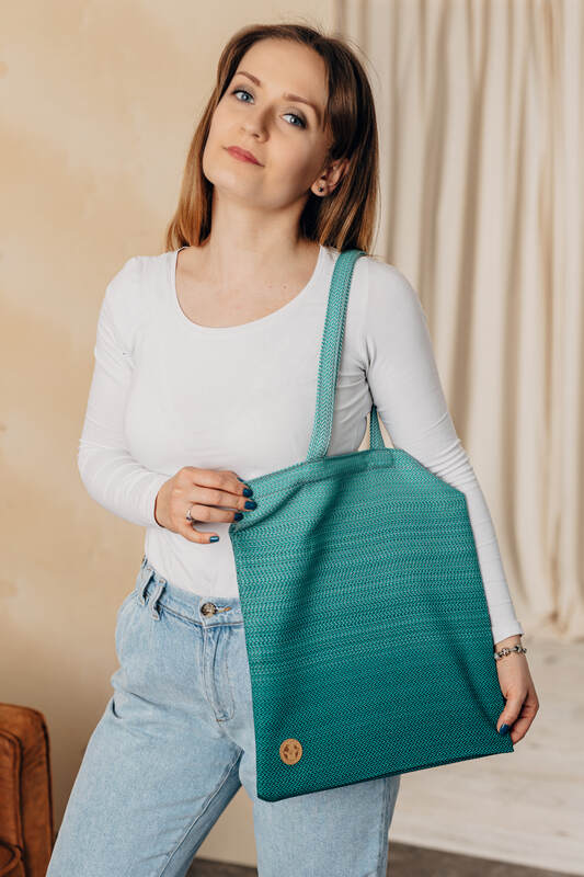 Shopping bag made of wrap fabric (100% cotton) - LITTLE HERRINGBONE OMBRE GREEN - Woven Baby Title - Default Title   all_bags    #