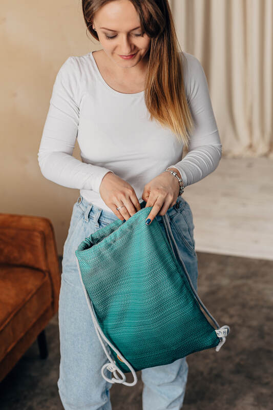Sackpack made of wrap fabric (100% cotton) - LITTLE HERRINGBONE OMBRE GREEN - standard size 32cmx43cm - Woven Baby Title - Default Title   sackpacks    #