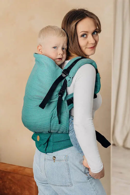 LennyPreschool Carrier, herringbone weave 100% cotton - LITTLE HERRINGBONE OMBRE GREEN - Woven Baby Size - Preschool   lenny_preschool    #