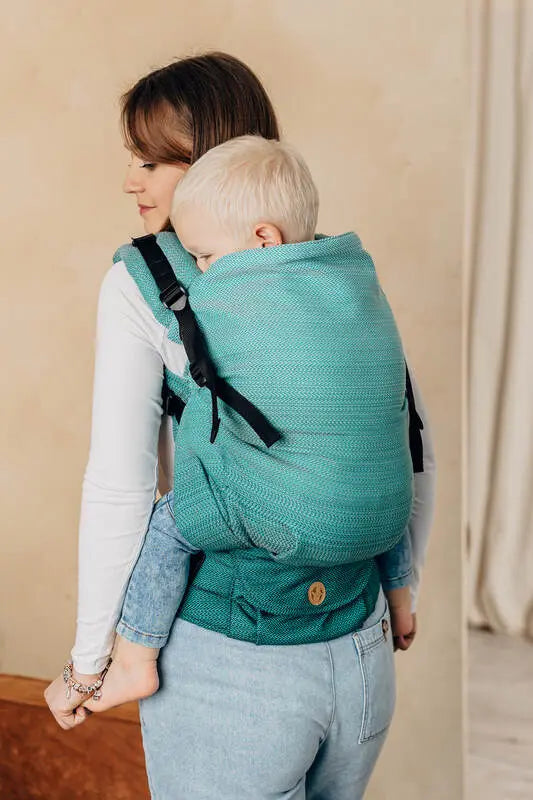 LennyPreschool Carrier, herringbone weave 100% cotton - LITTLE HERRINGBONE OMBRE GREEN - Woven Baby Size - Preschool   lenny_preschool    #