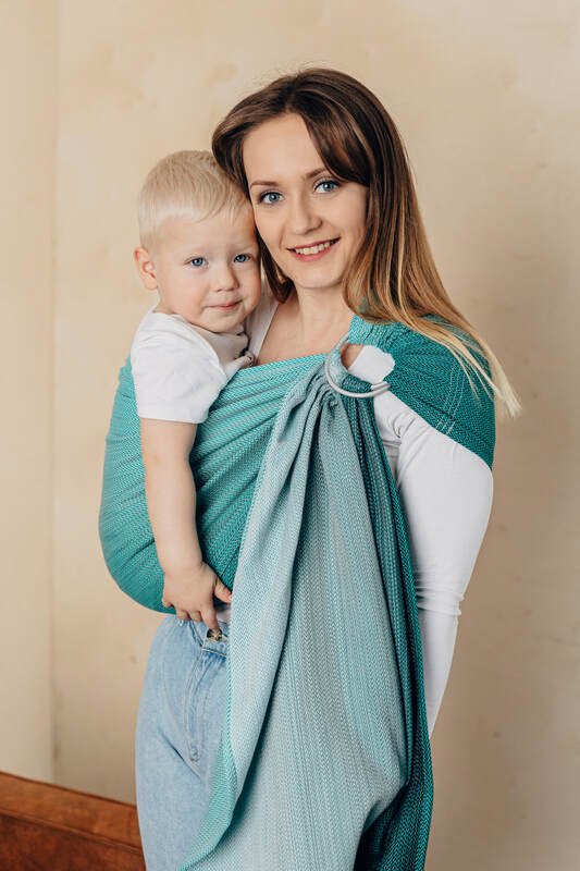 Ring Sling, Jacquard Weave (100% cotton), with gathered shoulder - LITTLE HERRINGBONE OBMRE GREEN - standard 1.8m (grade B)