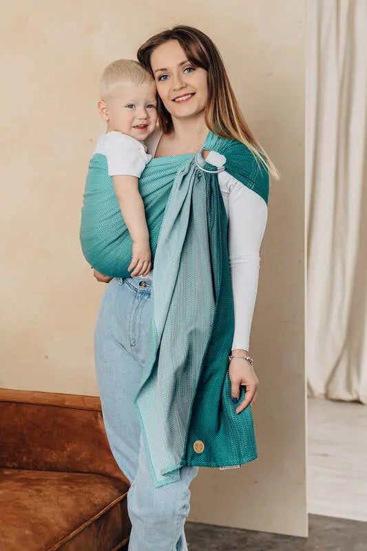 Ring Sling, Jacquard Weave (100% cotton), with gathered shoulder - LITTLE HERRINGBONE OBMRE GREEN - standard 1.8m (grade B) - Woven Baby Title - Default Title   ring_slings    #