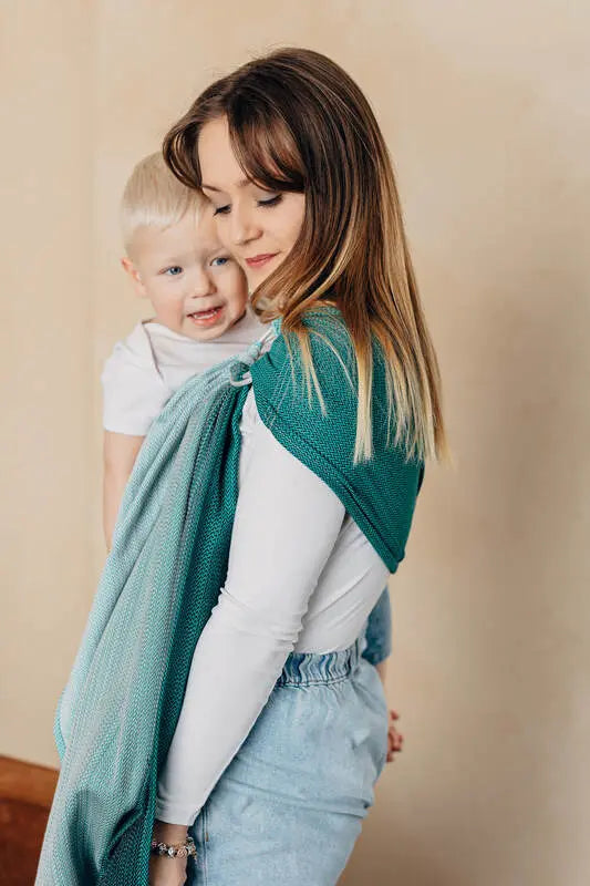 Ring Sling, Jacquard Weave (100% cotton), with gathered shoulder - LITTLE HERRINGBONE OBMRE GREEN - standard 1.8m - Woven Baby Title - Default Title   ring_slings    #