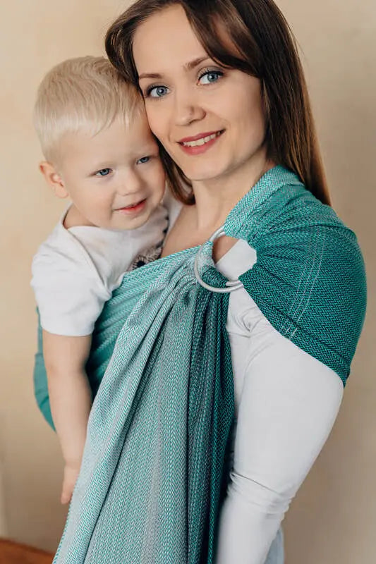 Ring Sling, Jacquard Weave (100% cotton), with gathered shoulder - LITTLE HERRINGBONE OBMRE GREEN - standard 1.8m (grade B) - Woven Baby Title - Default Title   ring_slings    #