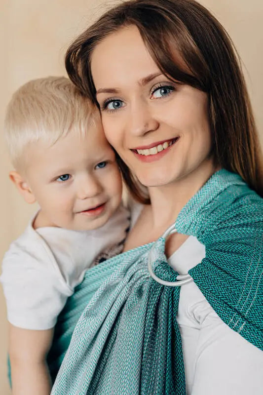 Ring Sling, Jacquard Weave (100% cotton), with gathered shoulder - LITTLE HERRINGBONE OBMRE GREEN - standard 1.8m - Woven Baby Title - Default Title   ring_slings    #