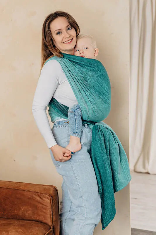 Baby Wrap, Herringbone Weave (100% cotton) - LITTLE HERRINGBONE OMBRE GREEN - Woven Baby Size - L-Size - M-Size - S-Size - XL-Size - XS   long_woven_wraps    #