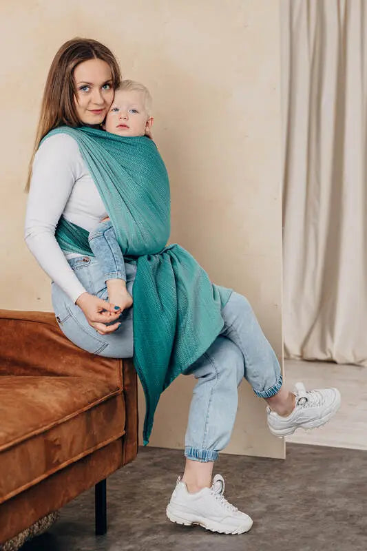 Baby Wrap, Herringbone Weave (100% cotton) - LITTLE HERRINGBONE OMBRE GREEN - Woven Baby Size - L-Size - M-Size - S-Size - XL-Size - XS   long_woven_wraps    #