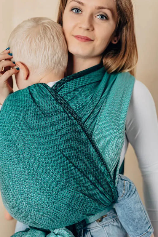 Baby Wrap, Herringbone Weave (100% cotton) - LITTLE HERRINGBONE OMBRE GREEN - Woven Baby Size - L-Size - M-Size - S-Size - XL-Size - XS   long_woven_wraps    #