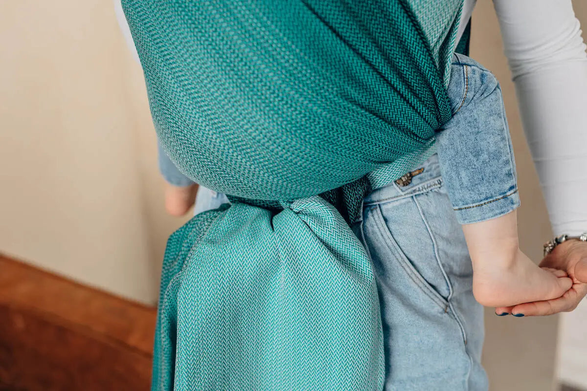 Baby Wrap, Herringbone Weave (100% cotton) - LITTLE HERRINGBONE OMBRE GREEN - Woven Baby Size - L-Size - M-Size - S-Size - XL-Size - XS   long_woven_wraps    #