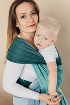 Baby Wrap, Herringbone Weave (100% cotton) - LITTLE HERRINGBONE OMBRE GREEN - Woven Baby XS - 4   long_woven_wraps    #