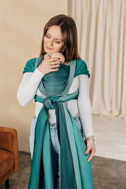 Baby sling for babies with low birthweight, Herringbone Weave, 100% cotton - LITTLE HERRINGBONE OMBRE GREEN - Woven Baby XS   premature_woven_wraps    #