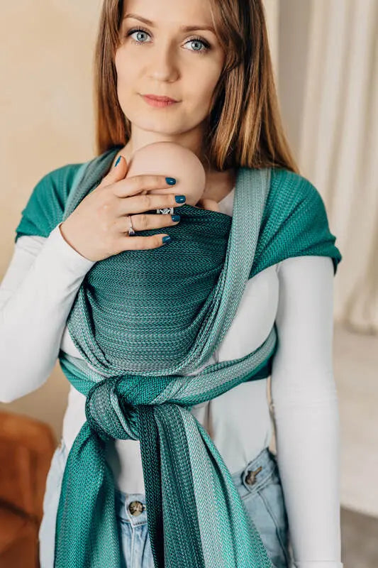 Baby sling for babies with low birthweight, Herringbone Weave, 100% cotton - LITTLE HERRINGBONE OMBRE GREEN - Woven Baby Size - L-Size - M-Size - S-Size - XL-Size - XS   premature_woven_wraps    #