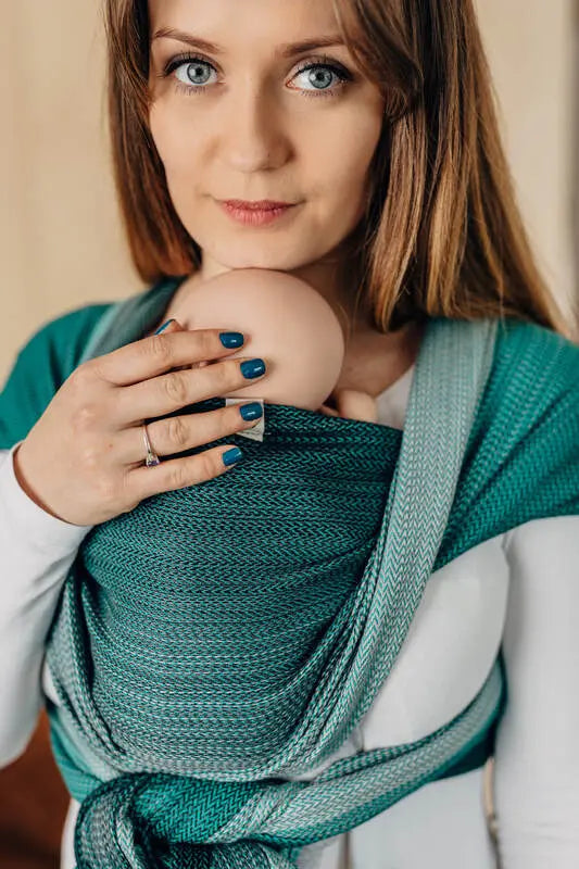 Baby sling for babies with low birthweight, Herringbone Weave, 100% cotton - LITTLE HERRINGBONE OMBRE GREEN - Woven Baby Size - L-Size - M-Size - S-Size - XL-Size - XS   premature_woven_wraps    #