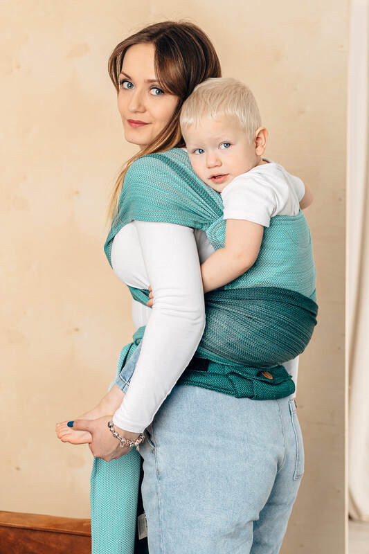 LennyHybrid Half Buckle Carrier, herringbone weave 100% cotton - LITTLE HERRINGBONE OMBRE GREEN