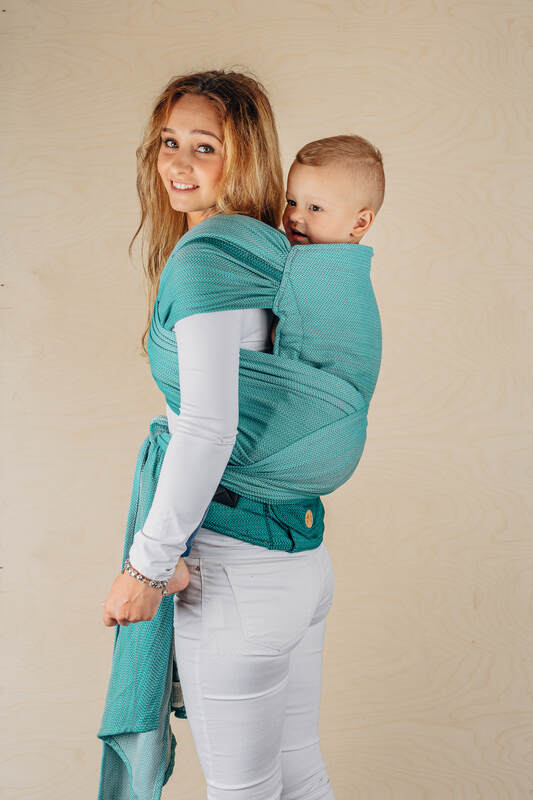 LennyHybrid Half Buckle Carrier, herringbone weave 100% cotton - LITTLE HERRINGBONE OMBRE GREEN