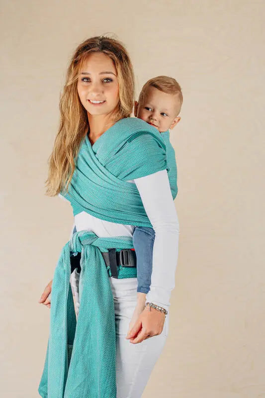 LennyHybrid Half Buckle Carrier, herringbone weave 100% cotton - LITTLE HERRINGBONE OMBRE GREEN - Woven Baby Size - Preschool-Size - Standard   lenny_hybrid    #