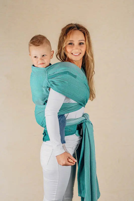 LennyHybrid Half Buckle Carrier, herringbone weave 100% cotton - LITTLE HERRINGBONE OMBRE GREEN - Woven Baby Size - Preschool-Size - Standard   lenny_hybrid    #
