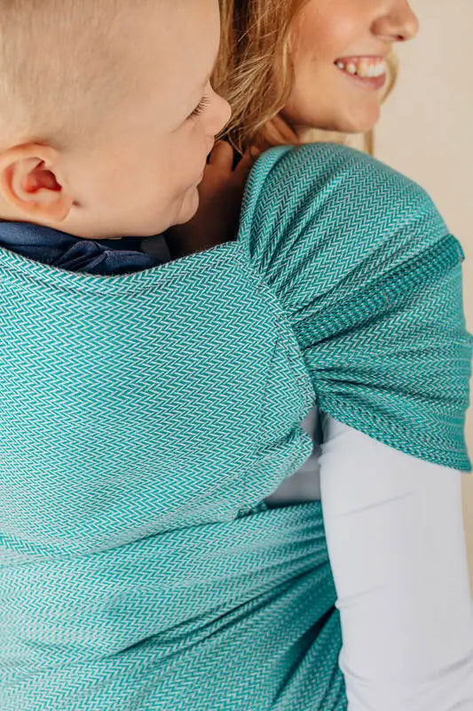 LennyHybrid Half Buckle Carrier, herringbone weave 100% cotton - LITTLE HERRINGBONE OMBRE GREEN - Woven Baby Size - Preschool-Size - Standard   lenny_hybrid    #