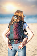 LennyPreschool Carrier, jacquard weave (60% cotton, 28% merino wool, 8% silk, 4% cashmere) - PEACOCK'S TAIL - BLACK OPAL