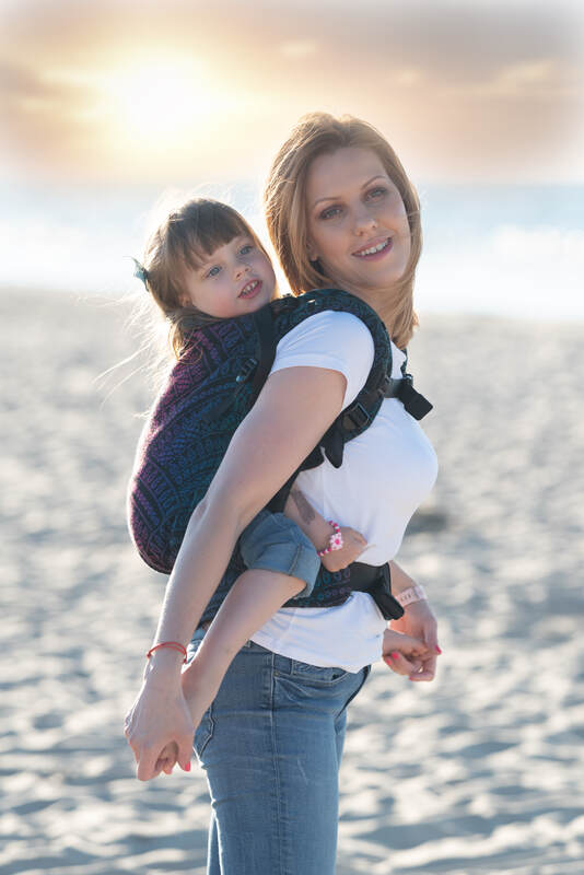 LennyPreschool Carrier, jacquard weave (60% cotton, 28% merino wool, 8% silk, 4% cashmere) - PEACOCK'S TAIL - BLACK OPAL - Woven Baby Size - Preschool   lenny_preschool    #