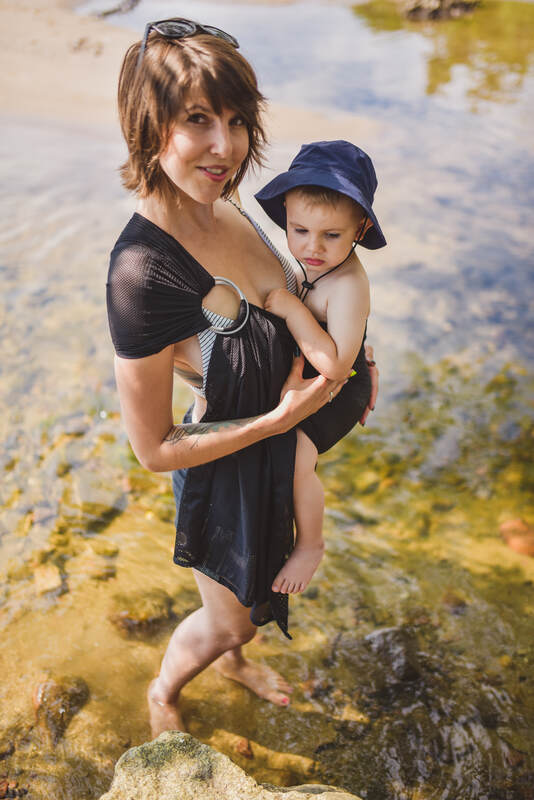 Water ring sling (100% polyester), with gathered shoulder - BLACK MESH - standard 1.8m - Woven Baby    water_ringsling    #