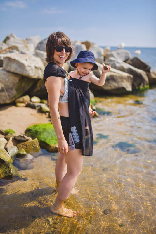 Water ring sling (100% polyester), with gathered shoulder - BLACK MESH - standard 1.8m - Woven Baby    water_ringsling    #